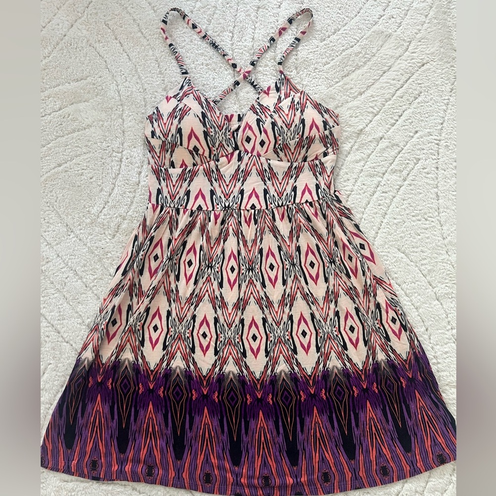 Jessica Simpson Pink and Purple Geometric Rayon Midi Dress
